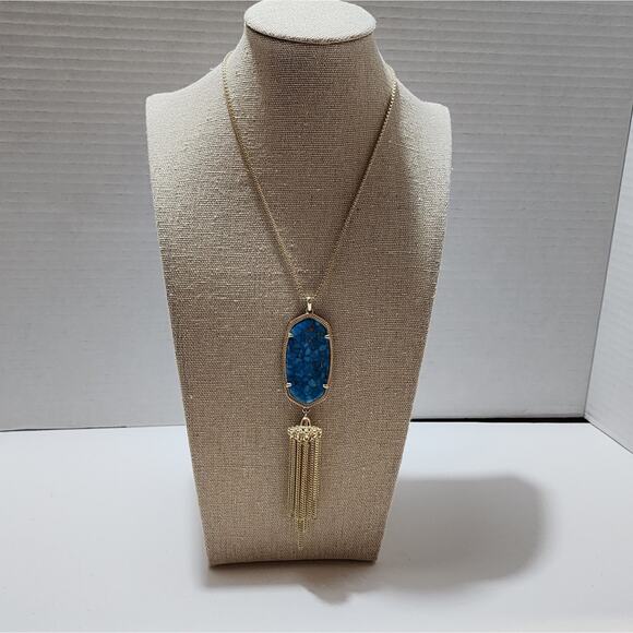 Kendra Scott Bronze Veined Turquoise Gold Tassel Rayne Pendant Necklace - Picture 3 of 6